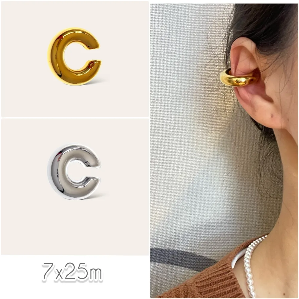 Cerchio Bombato Medio 7x25mm-Earcuff in Acciaio - EAK-103-AA4715E M (Argento)