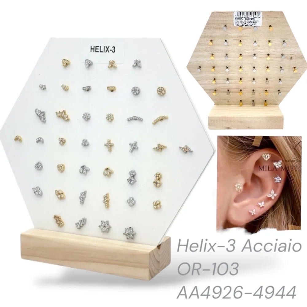 [EAK-103-AA4925-3] Mix Modeli -40pz Orecchini Helix in Acciaio - EAK-103-AA4925-3