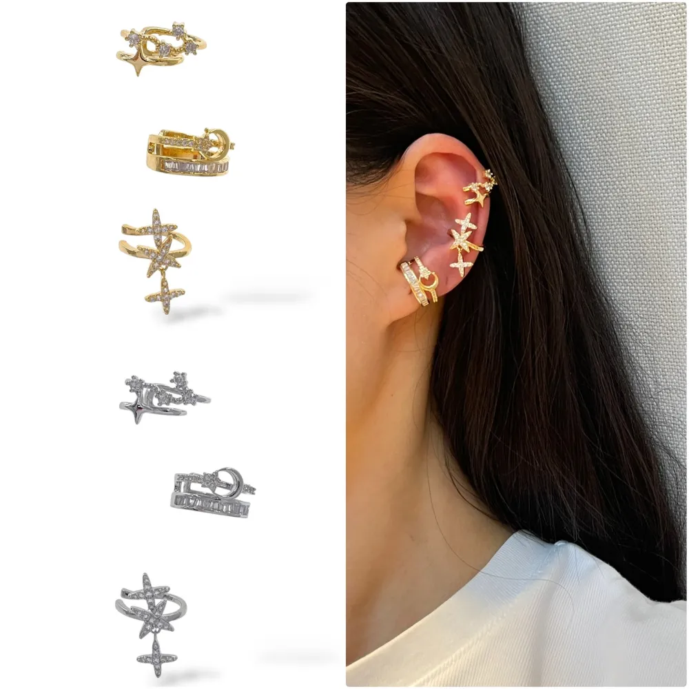 Set 3Pz  -Earcuff con Zirconia - EAK-506-300 (Argento)