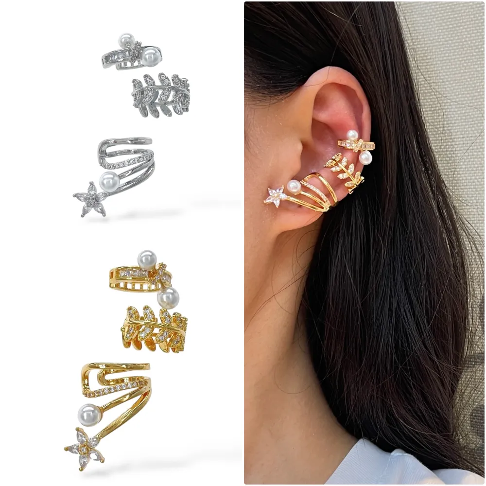 Set 3Pz  -Earcuff con Zirconia - EAK-506-304 (Argento)