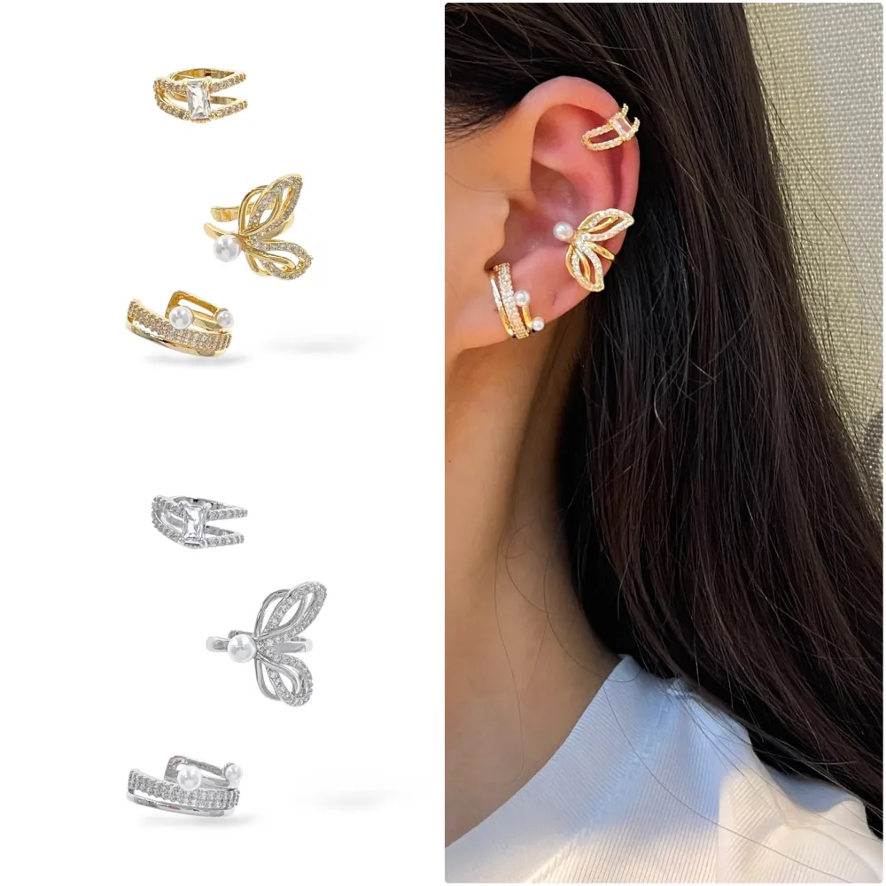 Set 3Pz  -Earcuff con Zirconia - EAK-506-307 (Argento)