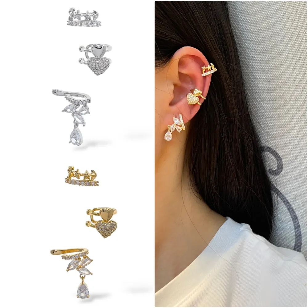 Set 3Pz  -Earcuff con Zirconia - EAK-506-309 (Argento)