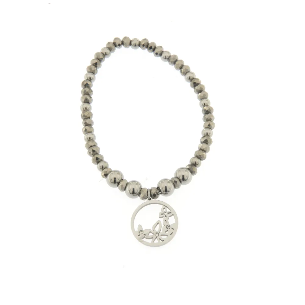 [Farfalla - Bracciale Elastico con Palline] Bracciale Elastico in Acciaio - Farfalla - Bracciale Elastico con Palline (Argento)