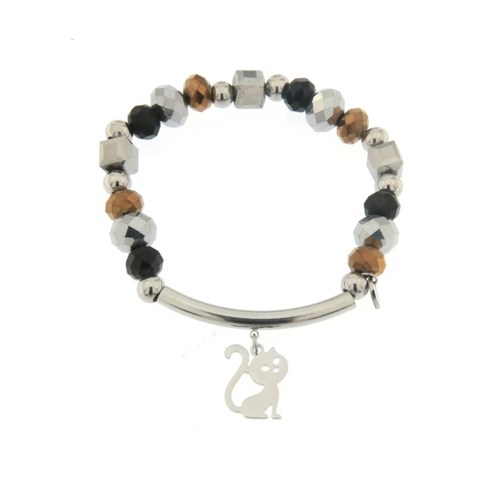 Bracciale Elastico in Acciaio - Gatto - Bracciale Elastico con Barretta
