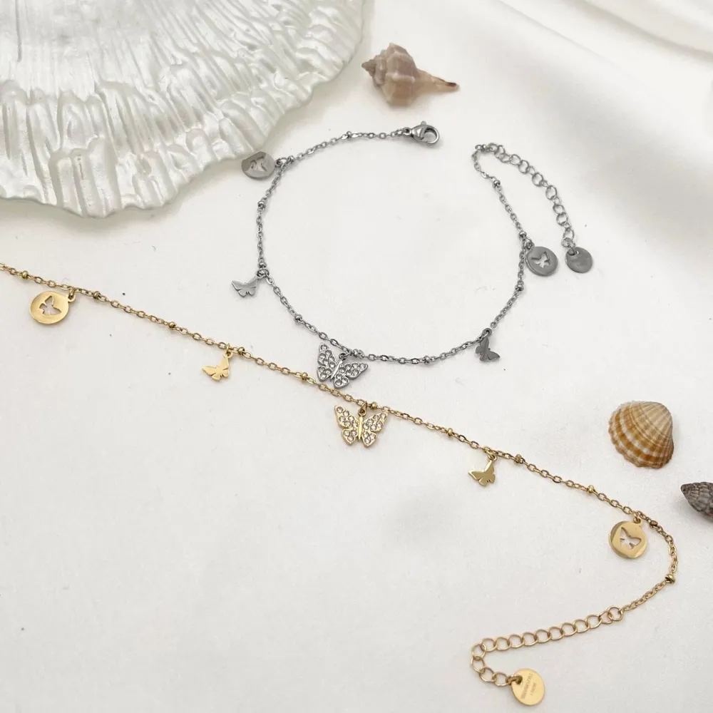 Farfalla-Cavigliera in Acciaio - KAV-103-AA1095B (Oro Giallo)