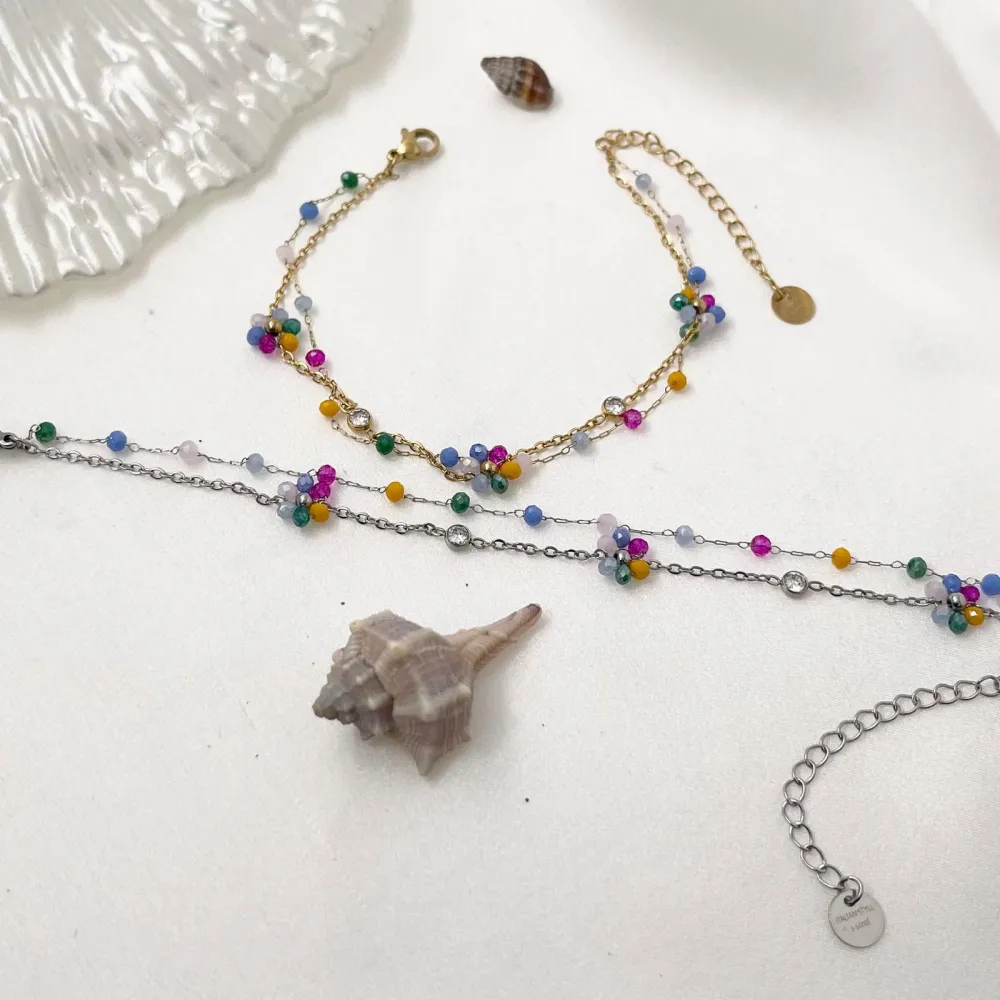 Doppio Filo con Margherita-Cavigliera in Acciaio - KAV-103-AA1179B (Nero/Argento)