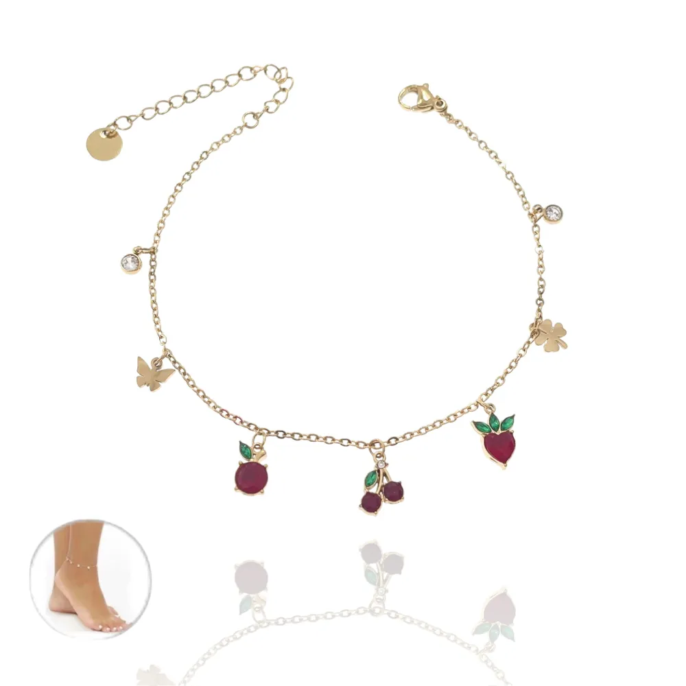 Frutta Ciliegia Mela Fragola-Cavigliera in Acciaio - KAV-103-AA2760B (Oro Giallo)