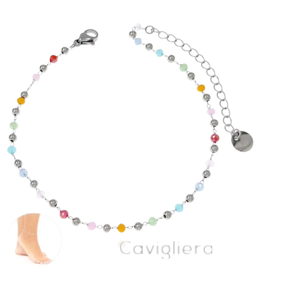 Cristalli Semplici-Cavigliera in Acciaio - KAV-103-AA623B (Oro Giallo)