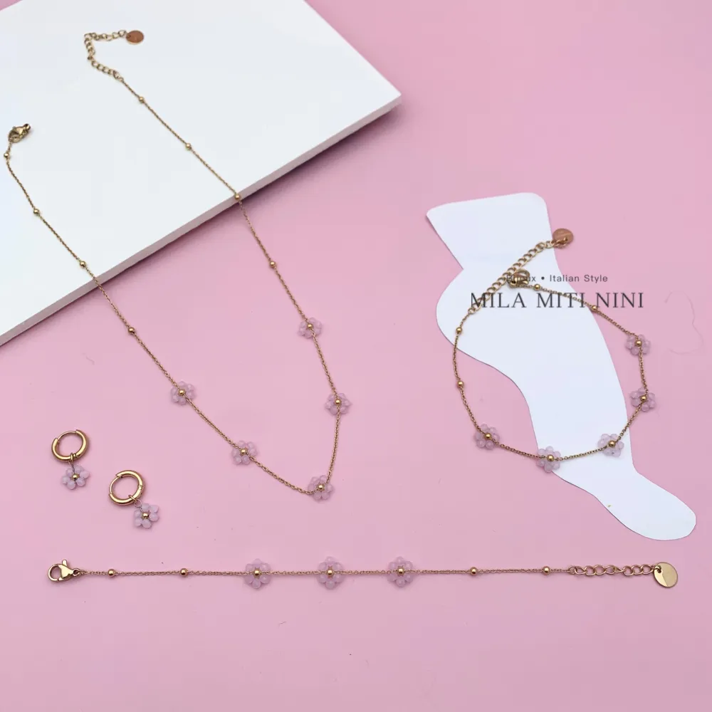 Fiore Margherita-Cavigliera in Acciaio - KAV-103-AA76B (Bianco/Oro)