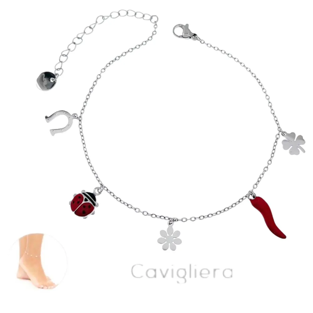 Fortuna Coccinella-Cavigliera in Acciaio - KAV-103-AA834B (Oro Giallo)