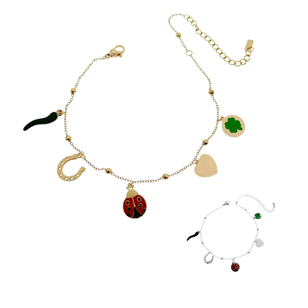 KAV7730-Fortuna Smaltato-Cavigliere in Acciaio - KAV-413-052 (Oro Giallo)