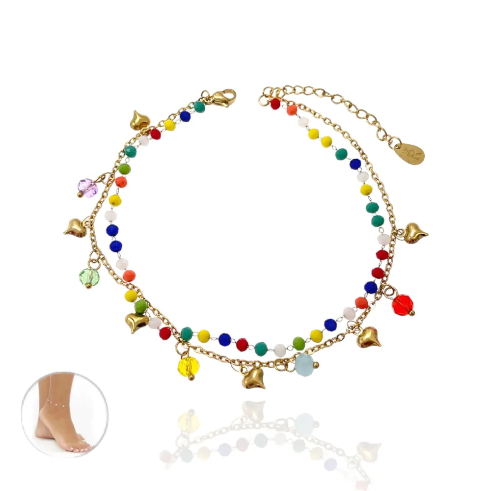 Doppia Catena Rosario Cuore-Cavigliera in Acciaio - KAV-413-1267