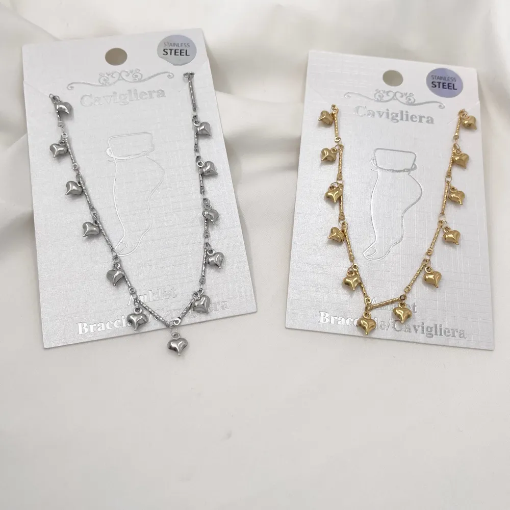 Doppio con Cuori Pendenti-Cavigliera in Acciaio - KAV-413-1274