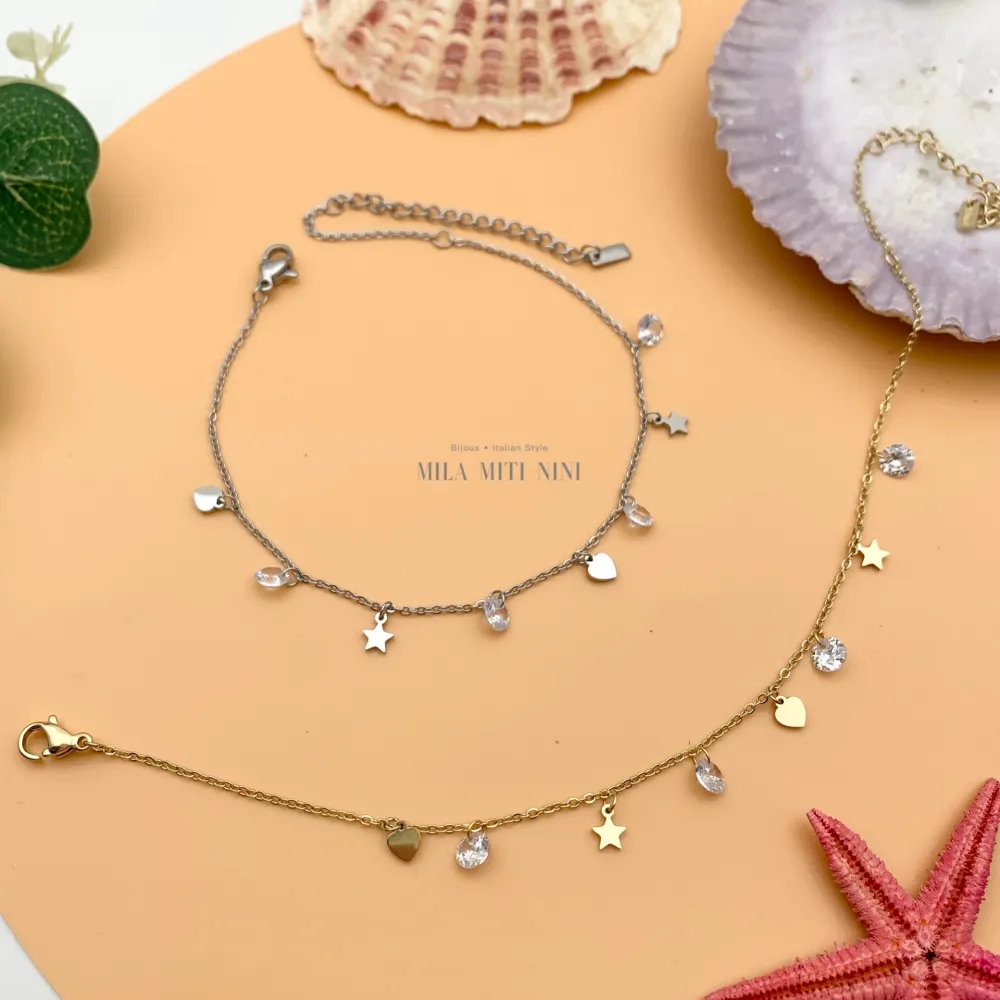 KAV7724-Stella Cuore Zirconia-Cavigliere in Acciaio - KAV-413-212 (Oro Giallo)