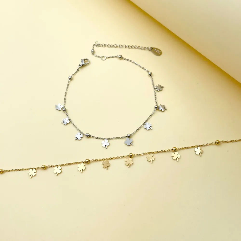 Quadrifoglio-Cavigliera in Acciaio - KAV-413-248 (Oro Giallo)