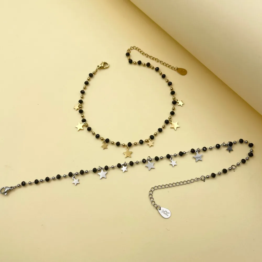 Stella Perline-Cavigliera in Acciaio - KAV-413-253 (Nero/Oro)