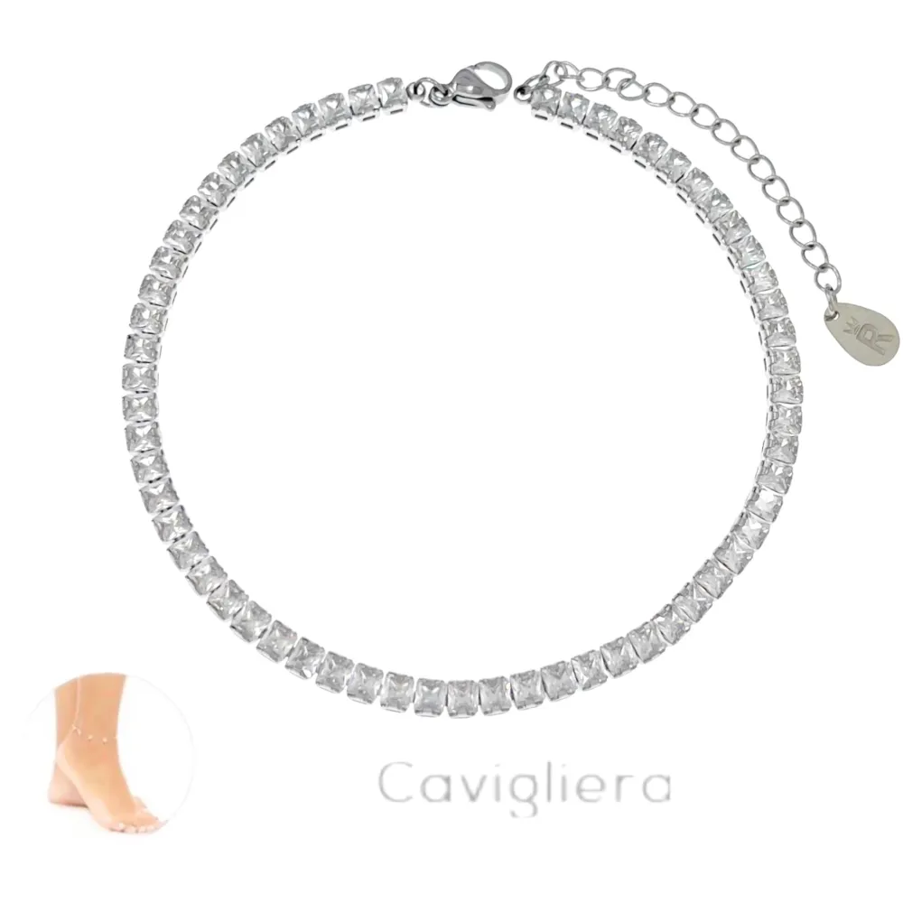 Tennis Rettangolare-Cavigliera in Acciaio - KAV-413-318 (Oro Giallo)