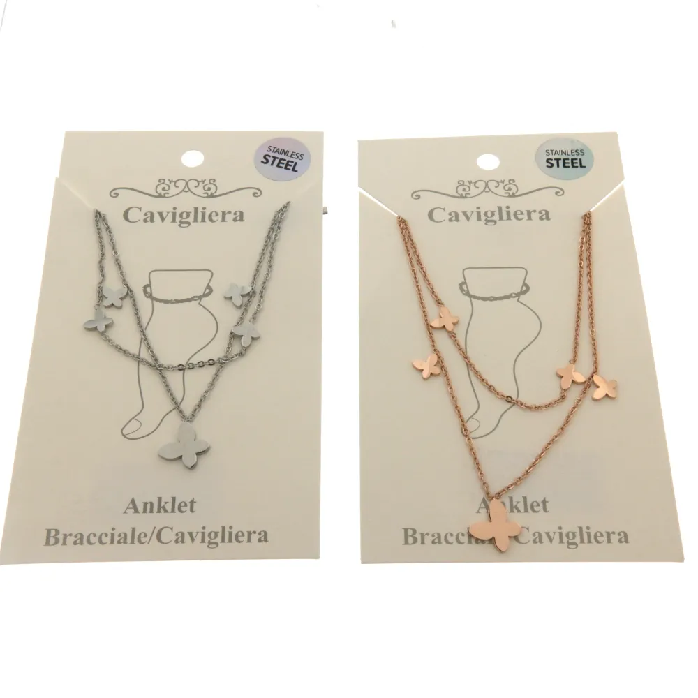 Farfalla 3185 - Cavigliera Doppia Catena in Acciaio - KAV-413-60 (Argento)