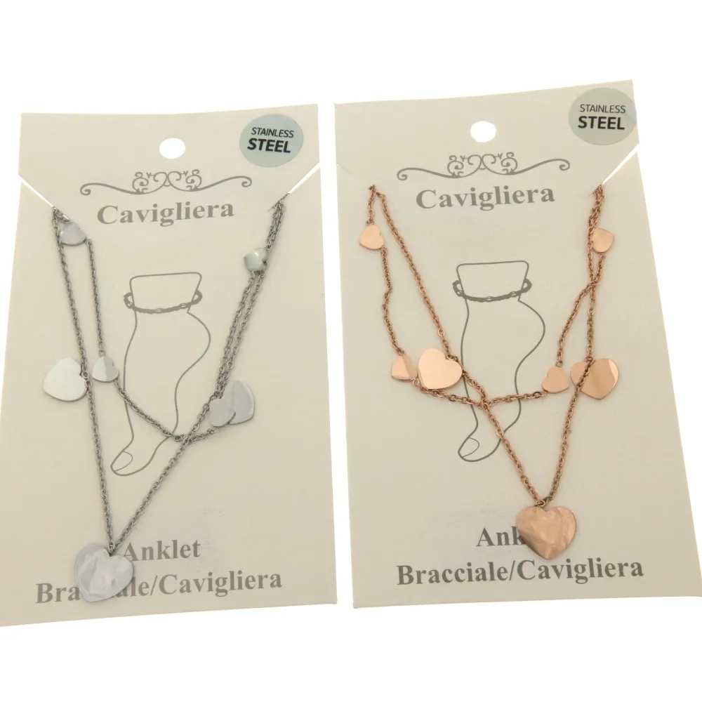 Cuore 3186 - Cavigliera Doppia Catena in Acciaio - KAV-413-63B (Argento)