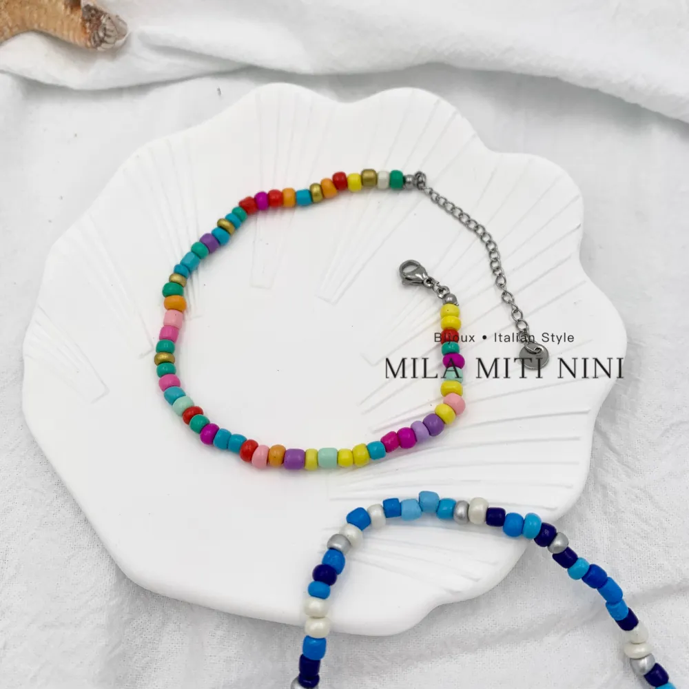 Perline Colorate 5mm-12Pz Cavigliere in Acciaio - KPA-176-323 (AC-02)