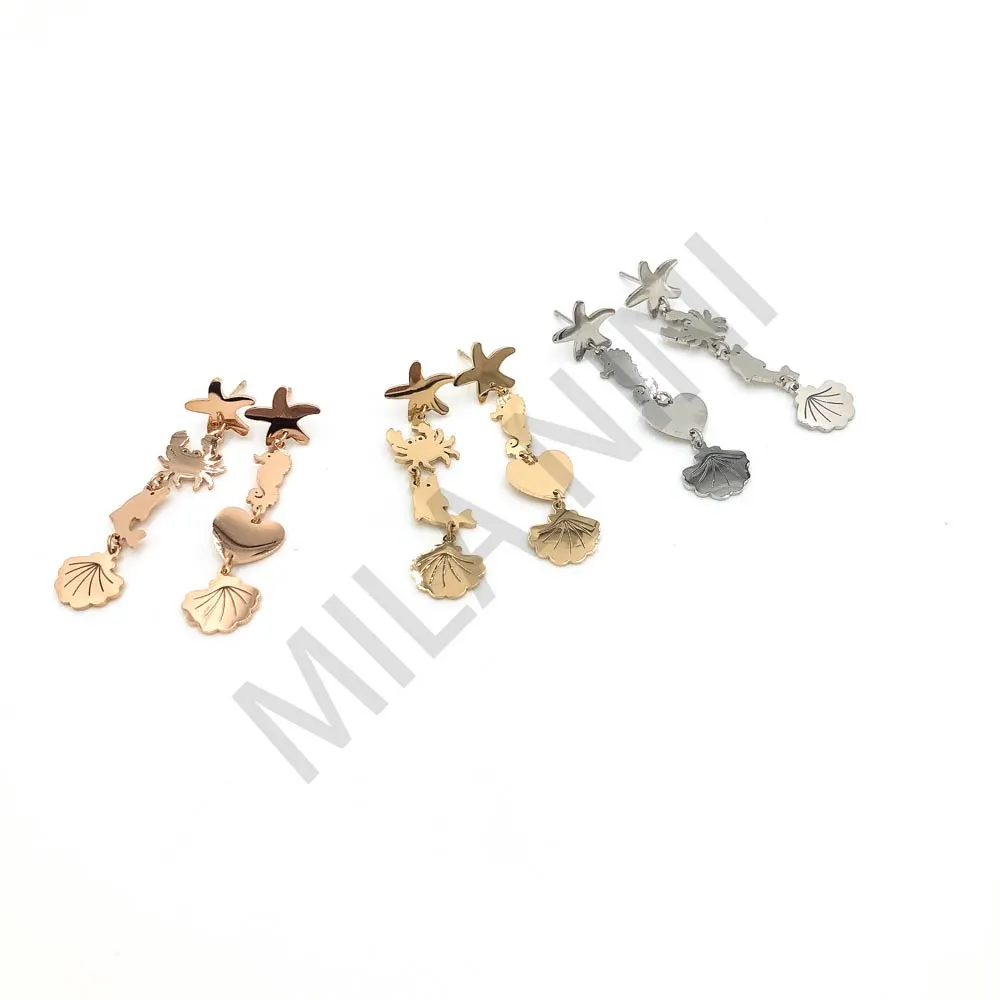 Orecchini pendenti in acciaio - Linea Mare 4 ciondoli - Orecchini pendenti in acciaio