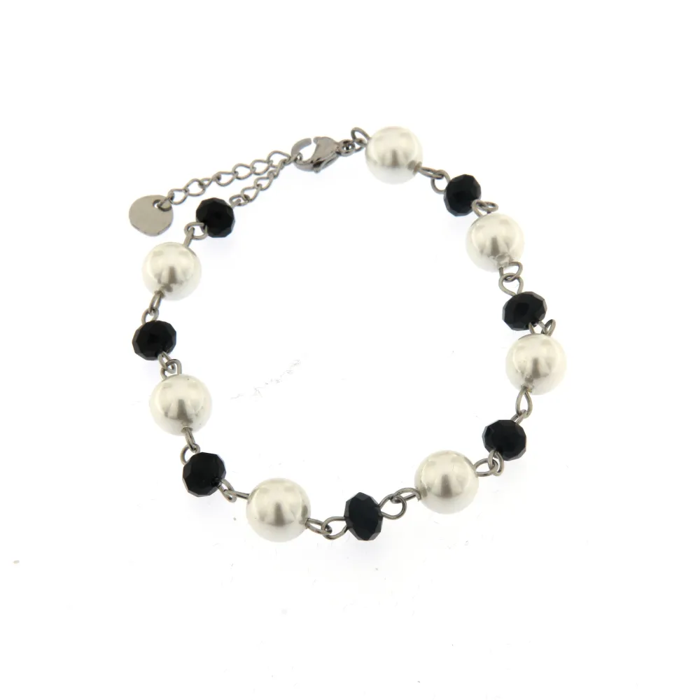 Bracciale da Donna In Acciaio - Liscio - Bracciale Perla e Cristalli