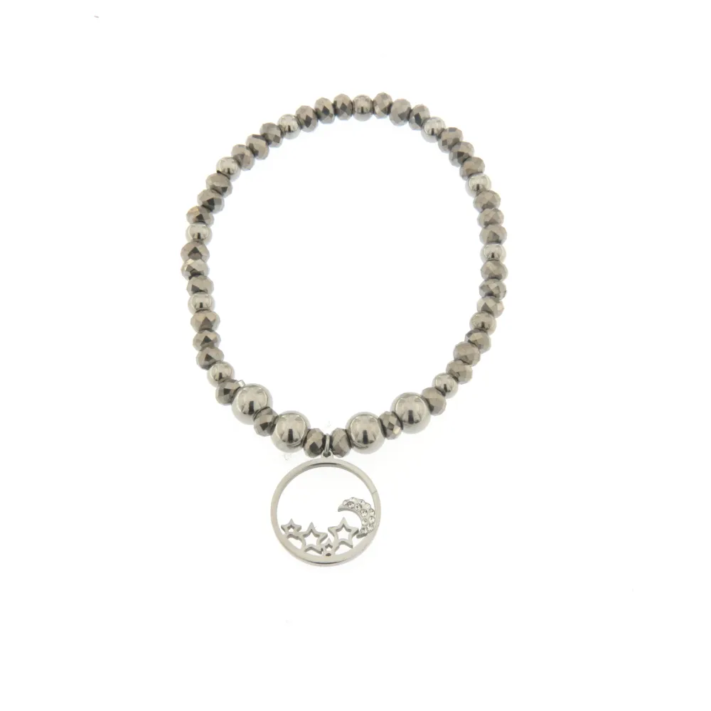 [Luna - Bracciale Elastico con Palline] Bracciale Elastico in Acciaio - Luna - Bracciale Elastico con Palline (Argento)