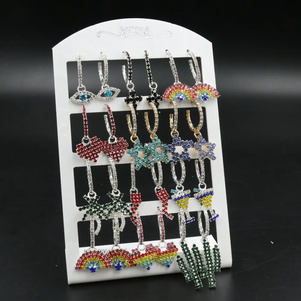 [Misto - Orecchini con Pendenti (Conf. 12 Paia)] Orecchini a Cerchio con Pendenti Strass (Conf. da 14 paia) - Misto - Orecchini con Pendenti (Conf. 12 Paia)