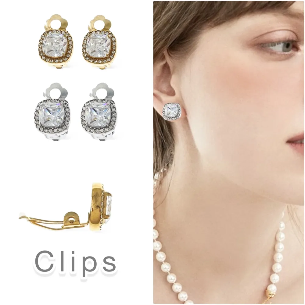 Quadrato -Orecchini a Clip in Acciaio - OAK-103-AA5013E (Argento)