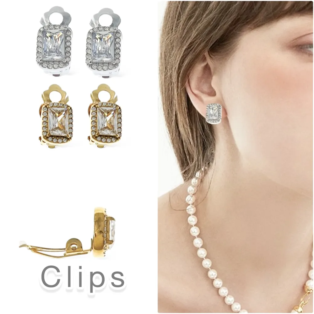 Rettangolare -Orecchini a Clip in Acciaio - OAK-103-AA5015E (Argento)