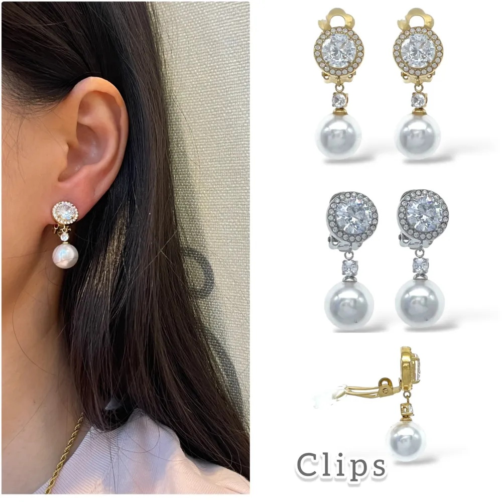 Punto Luce con Perla -Orecchini a Clip in Acciaio - OAK-103-AA5545E