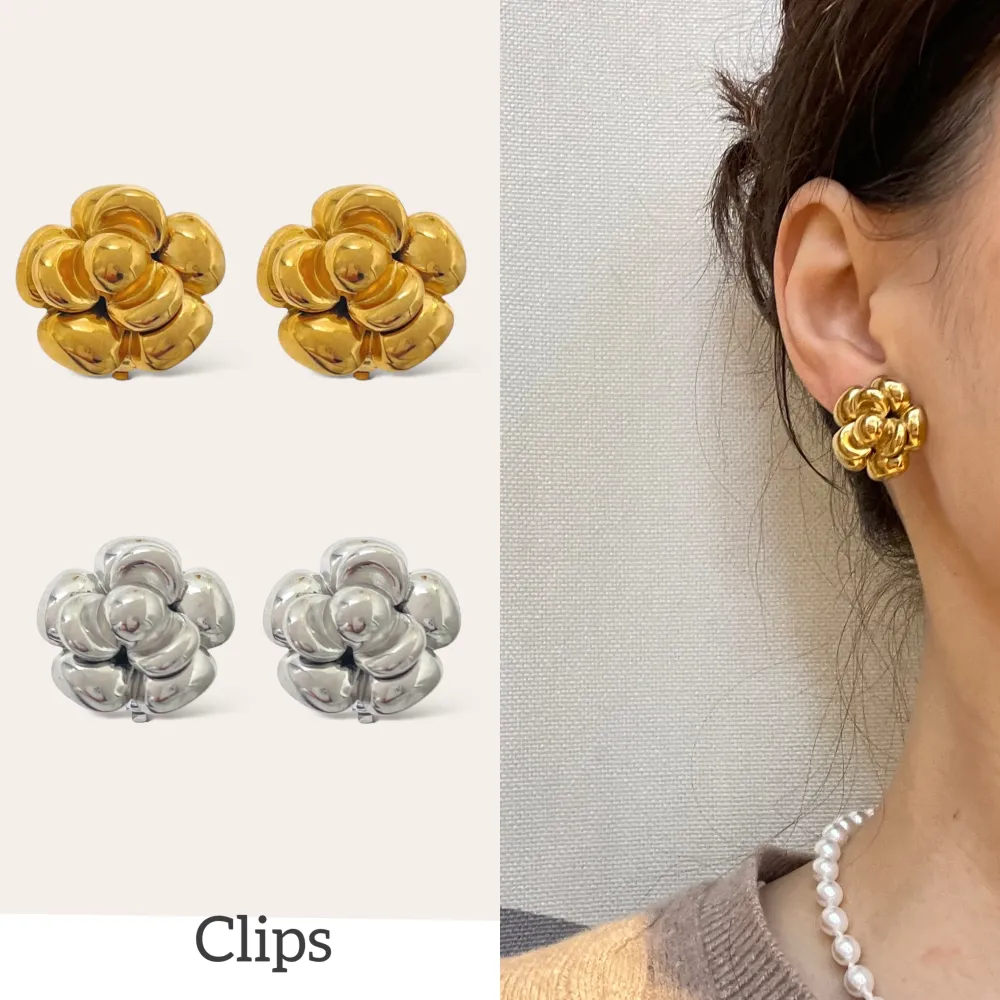 Fiore Rosa -Orecchini a Clip in Acciaio - OAK-1732-359 (Oro Giallo)