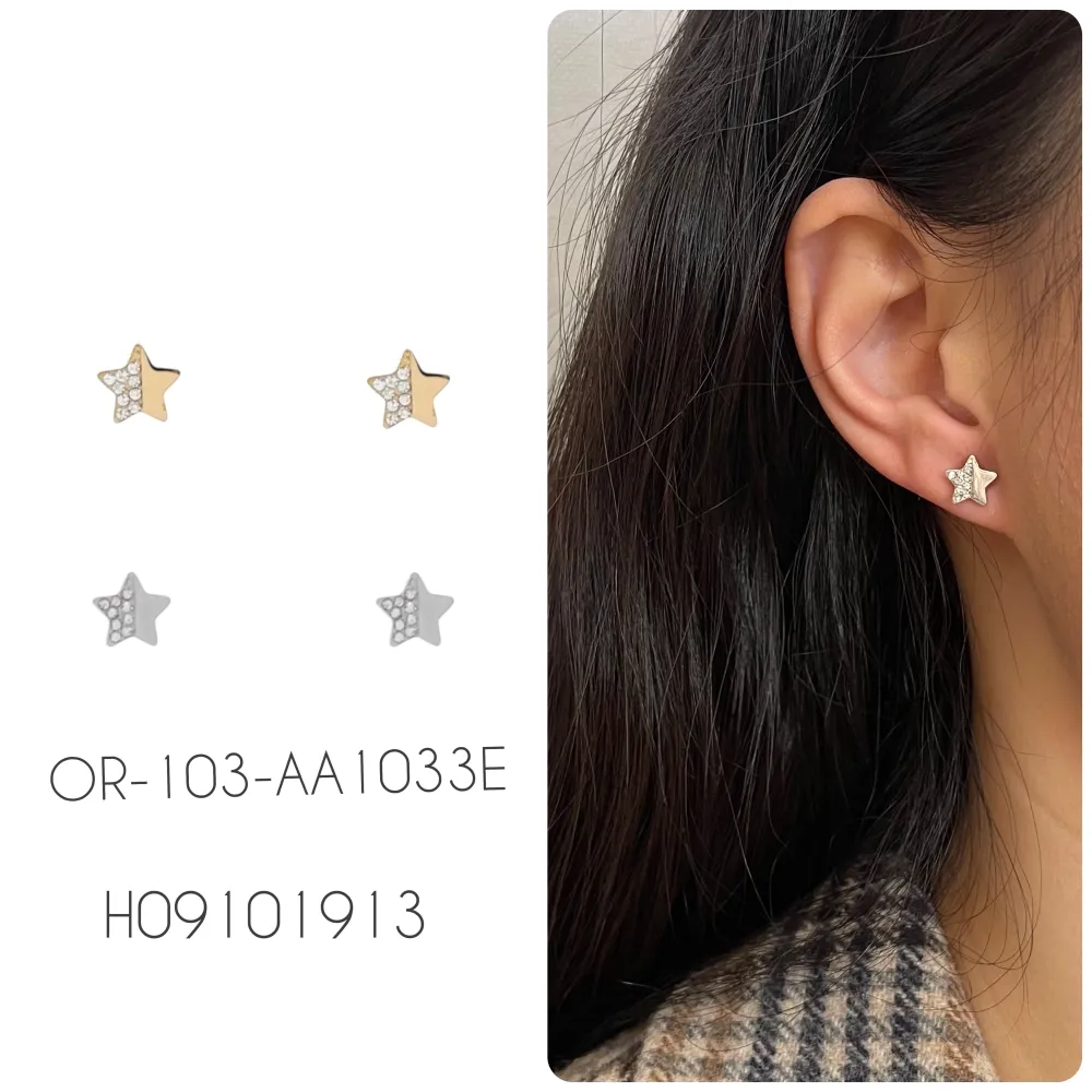 Stella-Orecchini a Lobo in Acciaio - OAP-103-AA1033E (Oro Giallo)