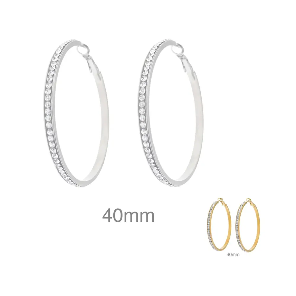 OAC7288-Strass 4cm - Orecchini a Cerchio in Acciaio - OAP-103-AA1057E (Argento)