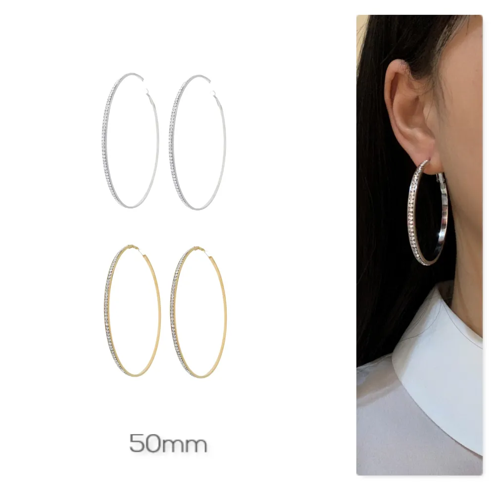 OAC7289-Strass 5cm - Orecchini a Cerchio in Acciaio - OAP-103-AA1057E 5cm con Strass (Argento)