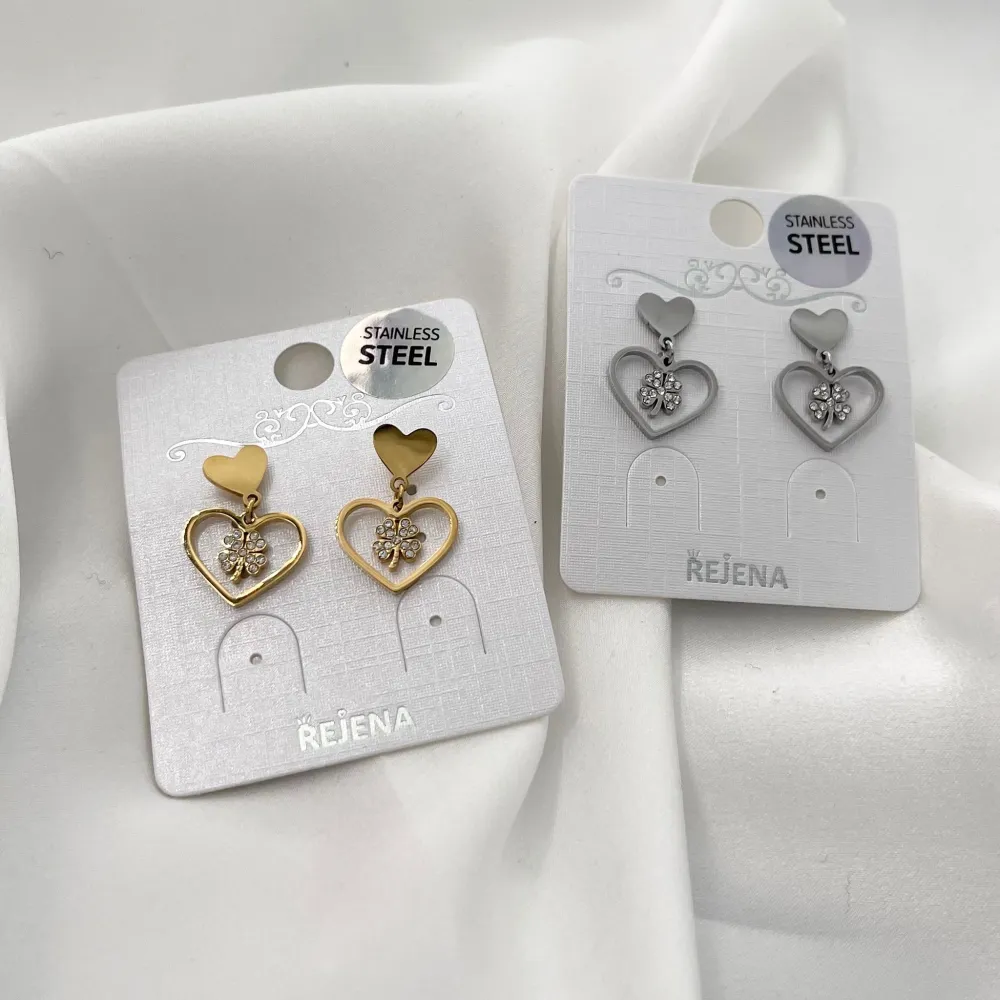 Cuore con Quadrifoglio-Orecchini Pendenti in Acciaio - OAP-103-AA1086E (Oro Giallo)