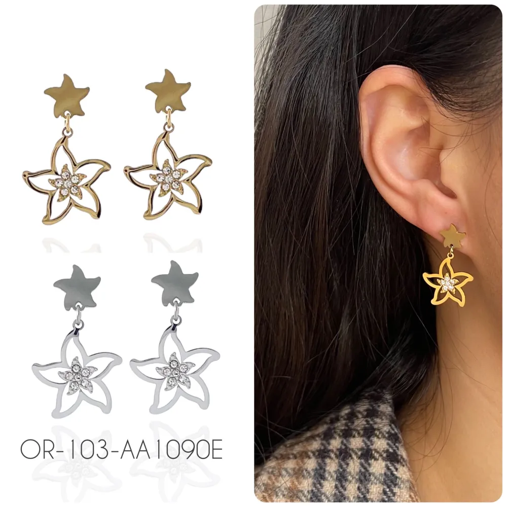 Stella Marina-Orecchini Pendenti in Acciaio - OAP-103-AA1090E (Oro Giallo)