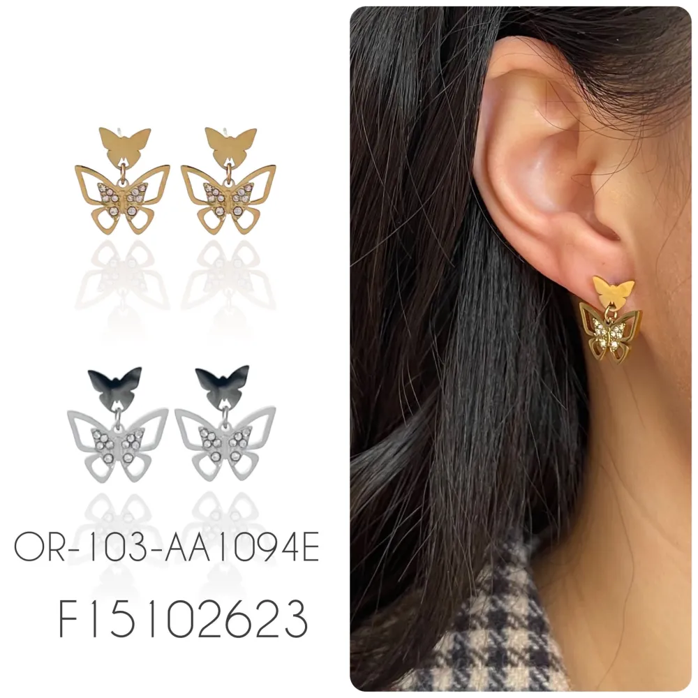 Farfalla-Orecchini Pendenti in Acciaio - OAP-103-AA1094E (Oro Giallo)