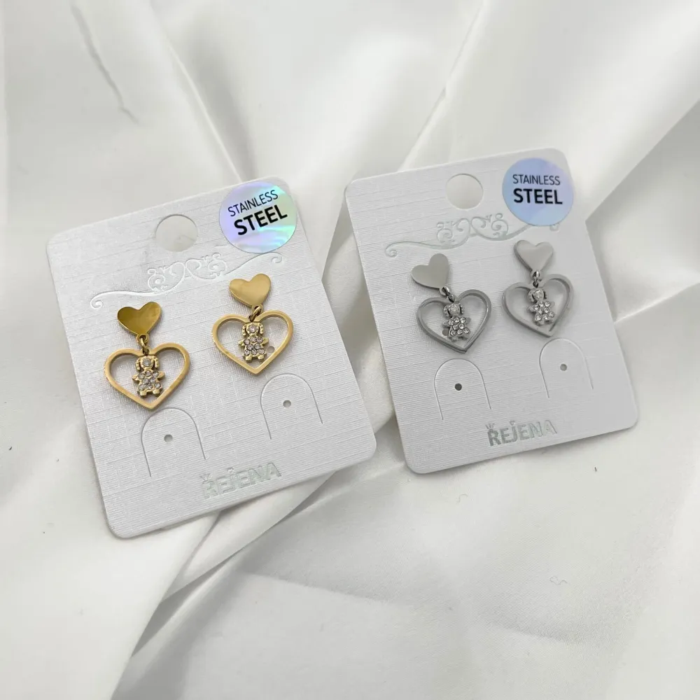 Cuore con Bimba-Orecchini Pendenti in Acciaio - OAP-103-AA1104E (Oro Giallo)