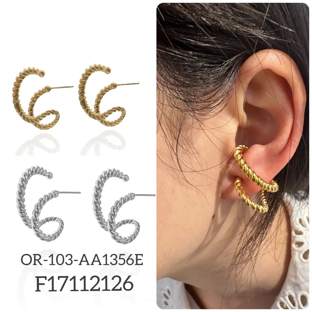 Effetto Doppio Cerchio-Orecchini in Acciaio - OR-103-AA1356E (Oro Giallo)