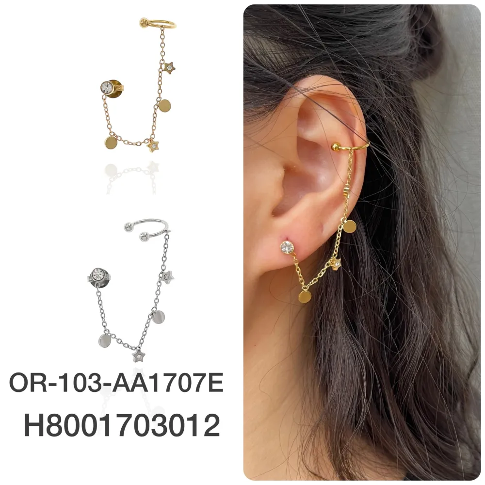 Punto Luce con Stella e Tondo-Orecchini con Earcuff in Acciaio - OAP-103-AA1707E