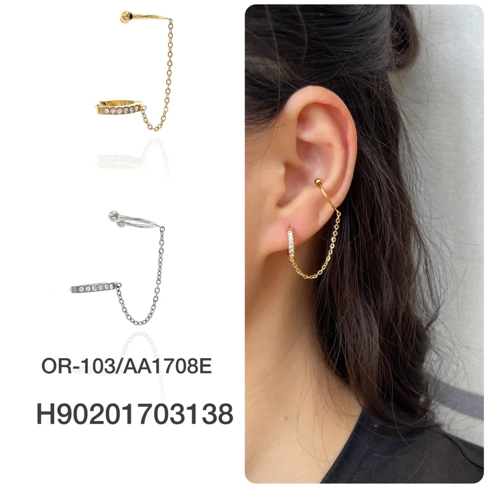 Cerchio Con Zirconi-Orecchini con Earcuff in Acciaio - OAP-103-AA1708E (Oro Giallo)
