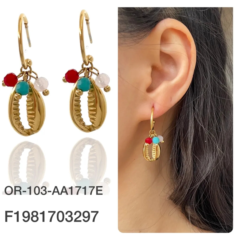 Cerchio con Conchiglia-Orecchini in Acciaio - OAP-103-AA1717E (Oro Giallo)