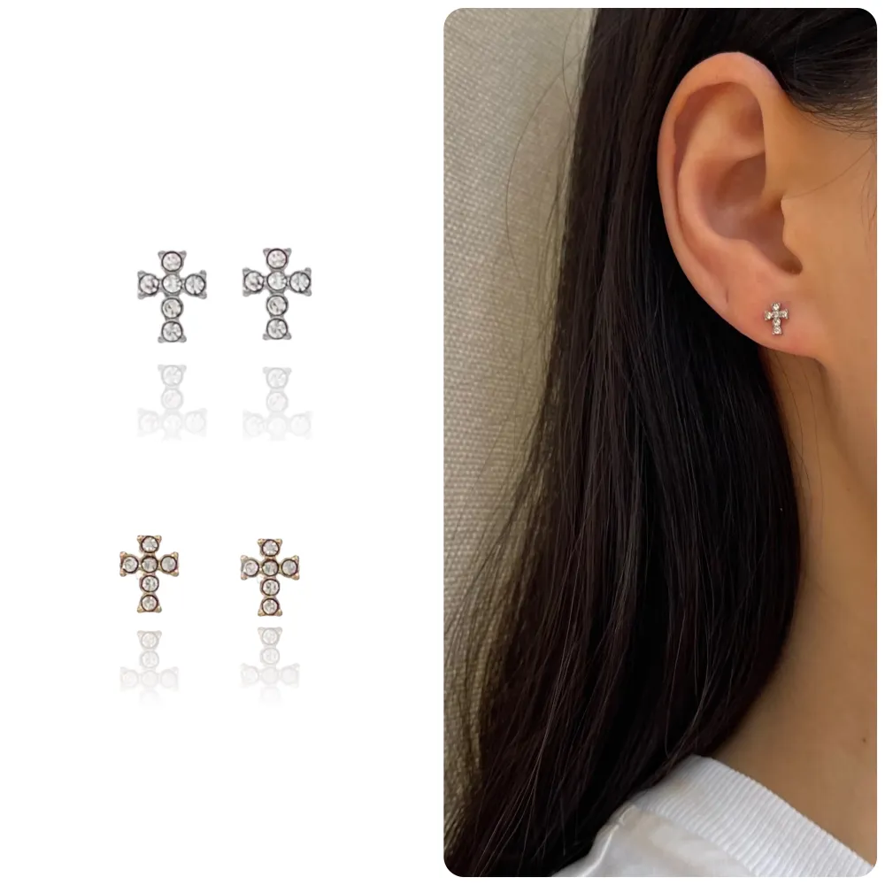 Croce con Zirconia-Orecchini a Lobo in Acciaio - OAP-103-AA2347E