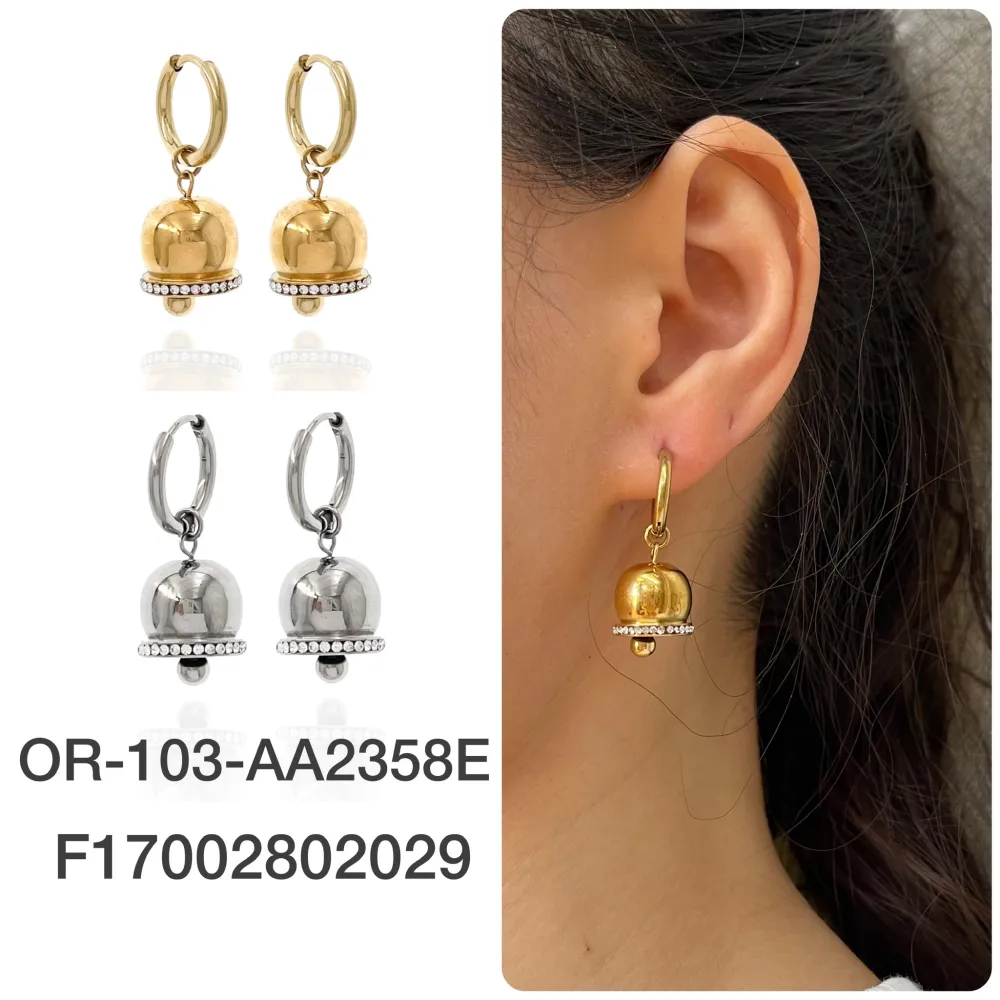Cerchio con Campanello-Orecchini in Acciaio - OAP-103-AA2356E (Oro Giallo)