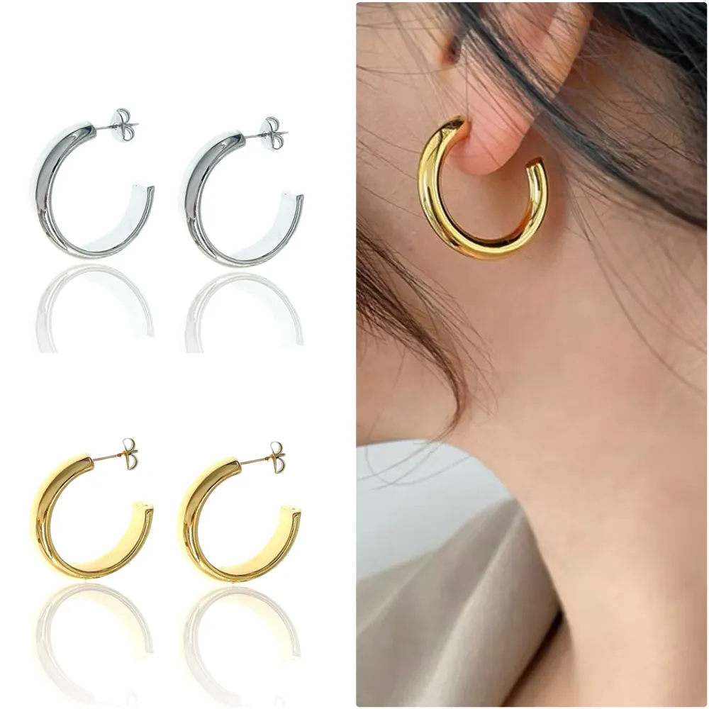 Cerchio Lavorato-Orecchini a Cerchio in Acciaio - OAP-103-AA2619E (Oro Giallo)