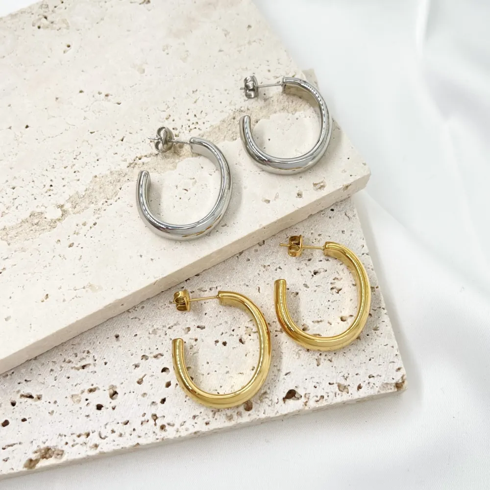 Cerchio Lavorato-Orecchini a Cerchio in Acciaio - OAP-103-AA2681E (Oro Giallo)