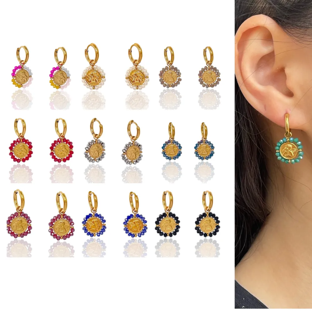 Cerchio con Angelo-Orecchini in Acciaio - OAP-103-AA2710E Mix