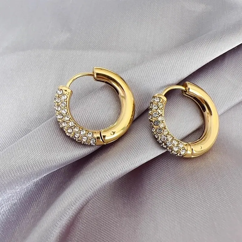 Cerchio in Acciaio con Strass-Orecchini in Acciaio - OAP-103-AA3342E (Oro Giallo)