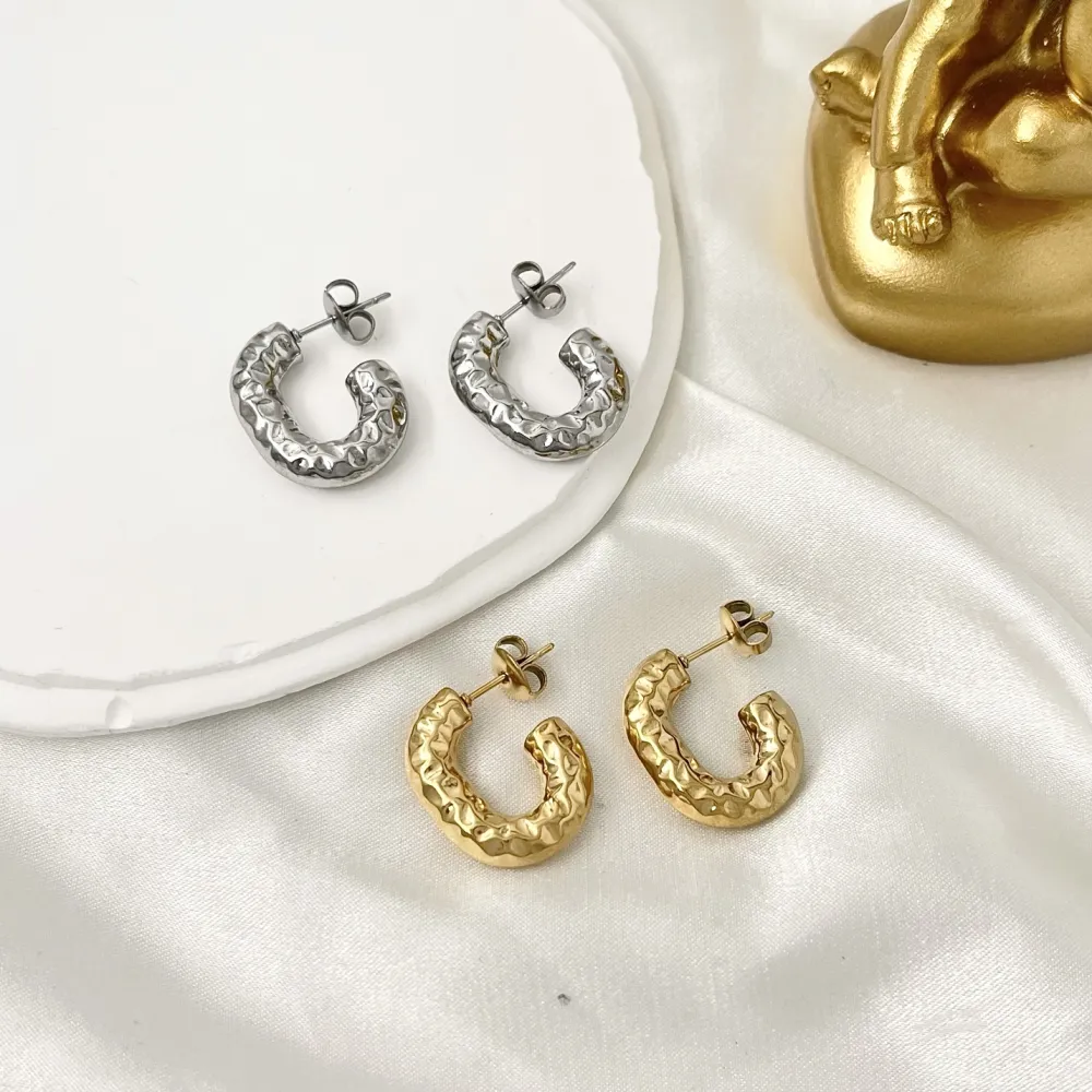 Cerchio Lavorato-Orecchini a Cerchio in Acciaio - OR-103-AA3343E (Oro Giallo)